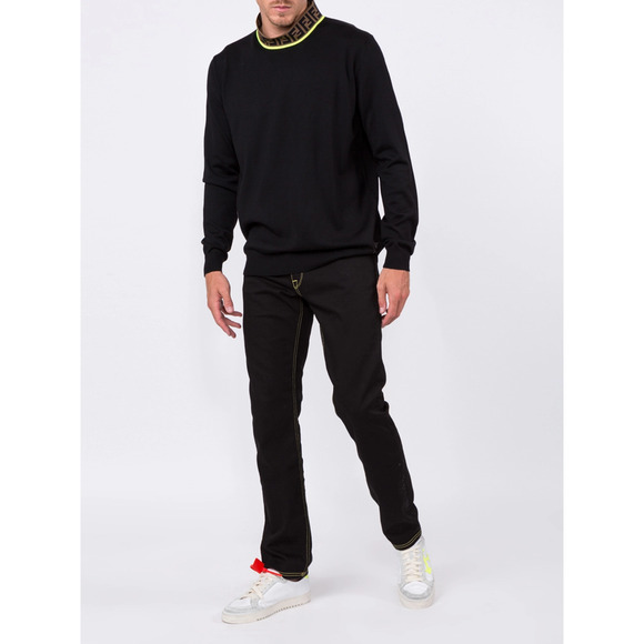 Fendi Brown Monogram Logo Green Trim Black Thin Knit Wool Turtleneck Sweater 48 - Picture 5 of 15